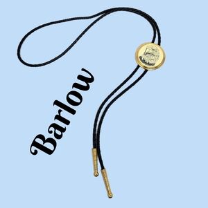 Barlow Bolo Tie Vintage Bald Eagle Gold Tone Enamal Black Braided Leather